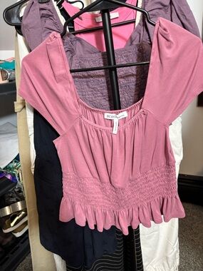 BCBGeneration Dusty Rose Smocked Peplum Crop Top